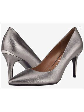 Calvin Klein Gayle Womens Metallic Anthracite Pointed-Toe Heels Leather Size 8.5